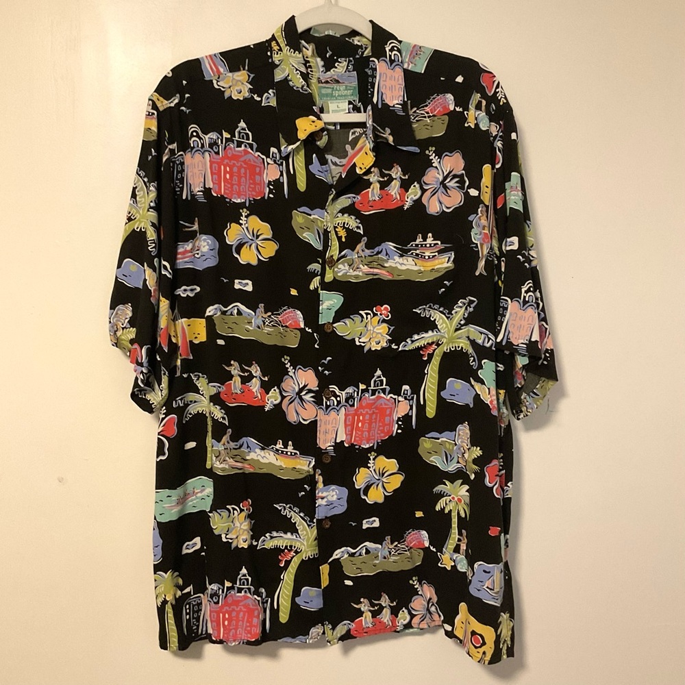 Vintage Reyn Spooner Black Hawaiian Shirt Island Life Size L